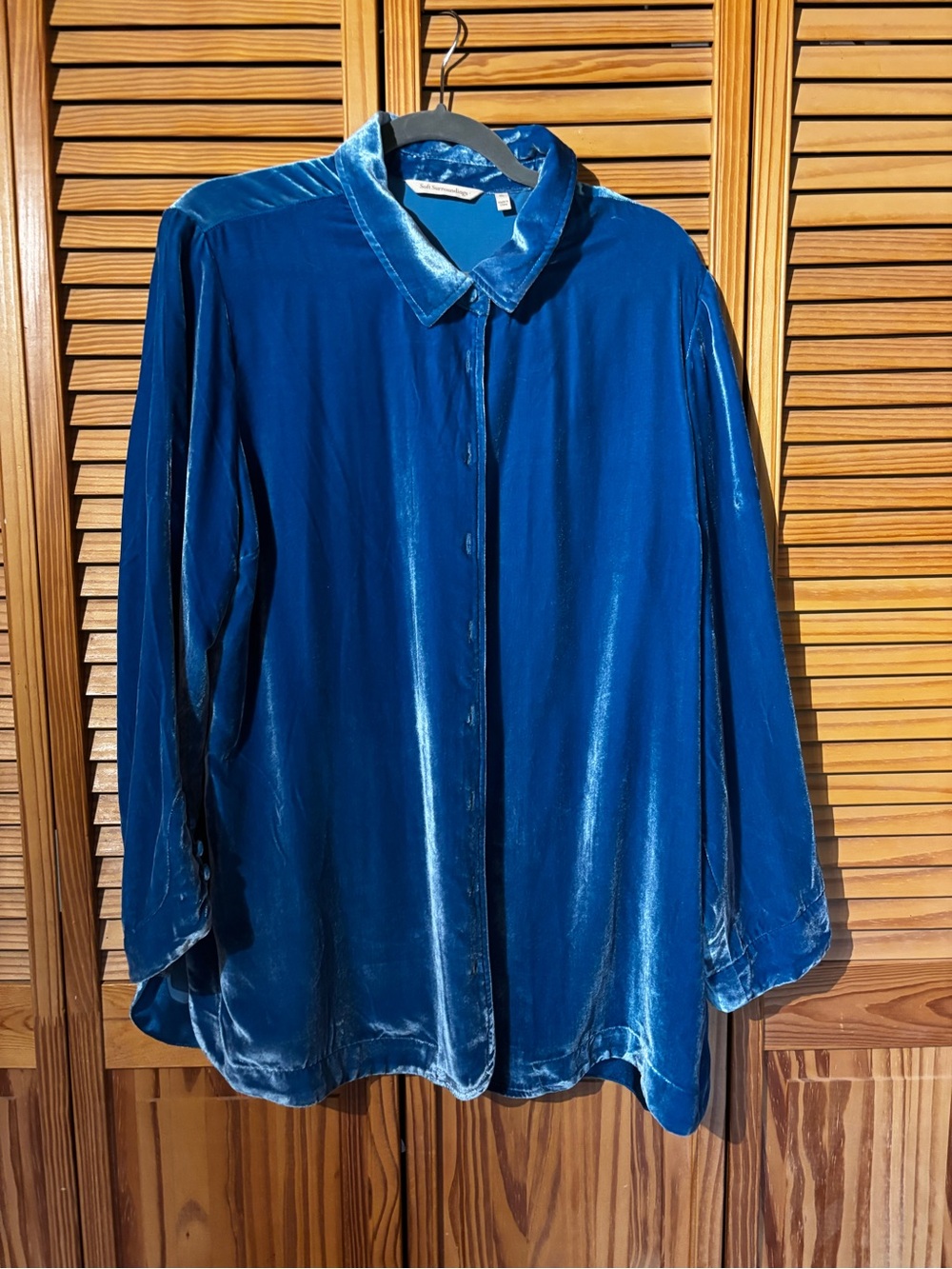 Soft Surroundings Shiny Blue Velvet Shirt